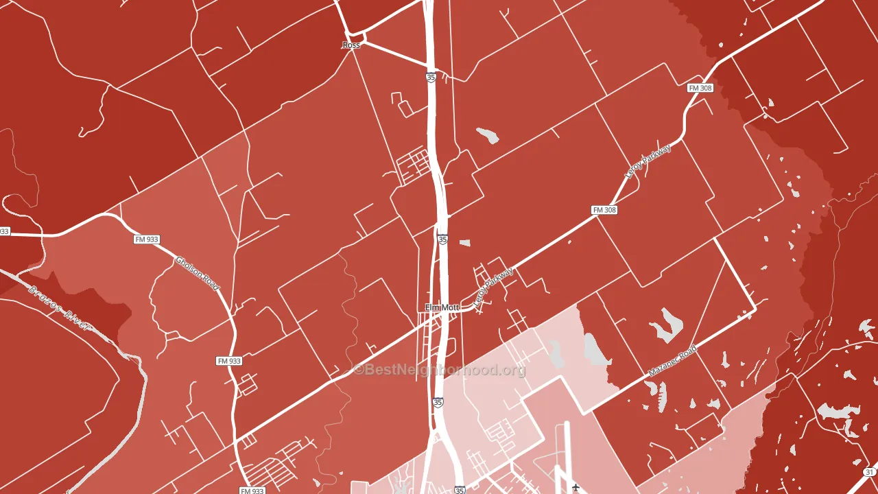 Elm Mott, TX block-group political-lean map