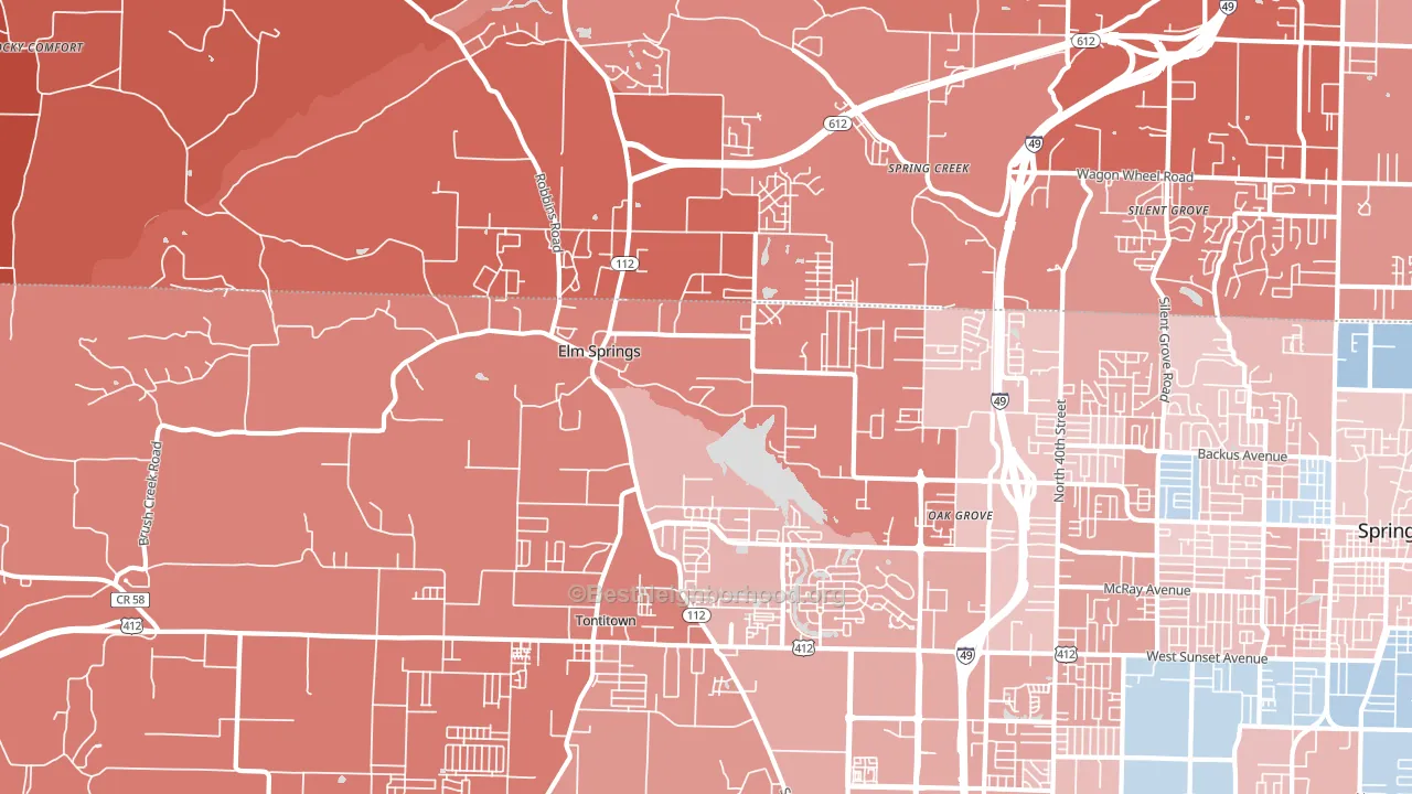 Elm Springs, AR block-group political-lean map