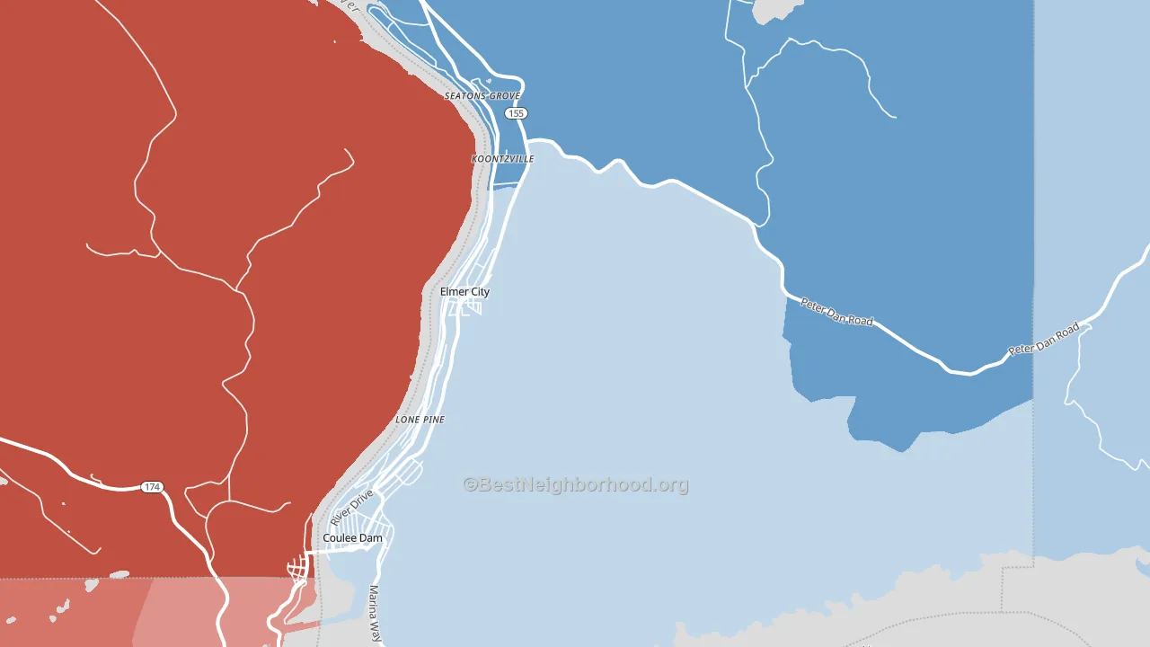 Elmer City, WA block-group political-lean map