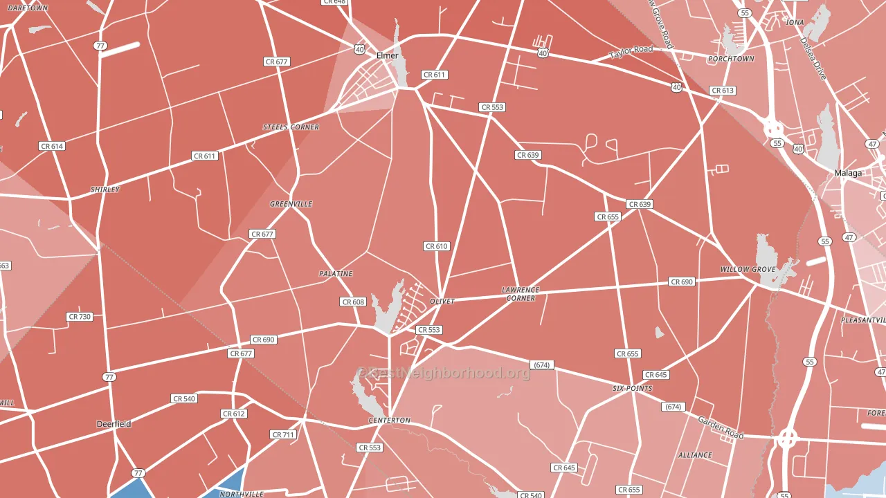 Elmer, NJ block-group political-lean map