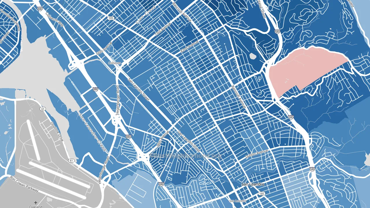 Elmhurst Park, Oakland, CA block-group political-lean map