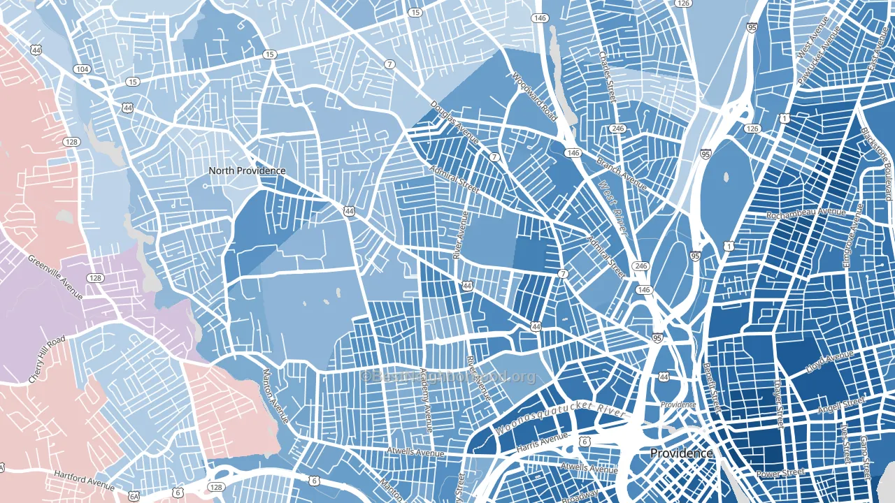 Elmhurst, Providence, RI block-group political-lean map
