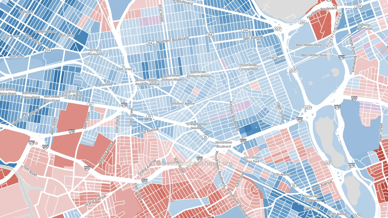 Elmhurst, Queens, NY block-group political-lean map