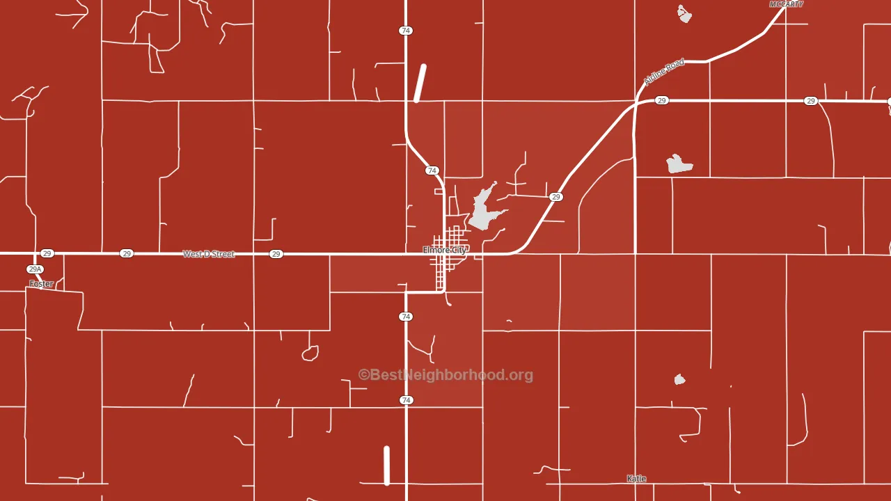 Elmore City, OK block-group political-lean map