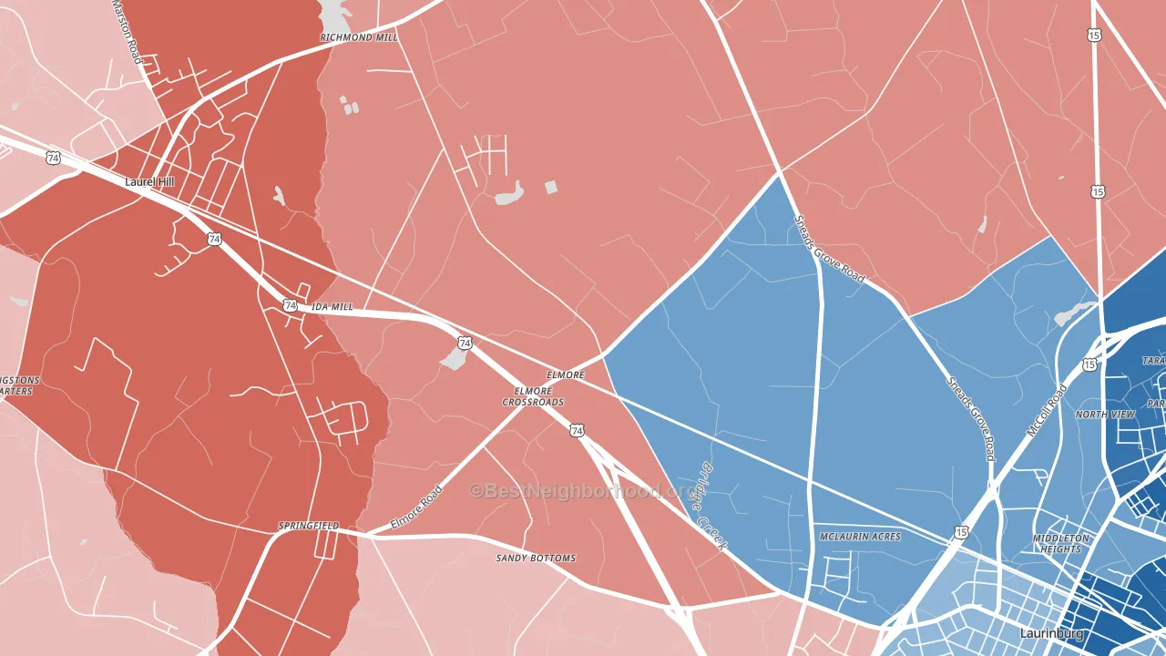 Elmore, NC block-group political-lean map