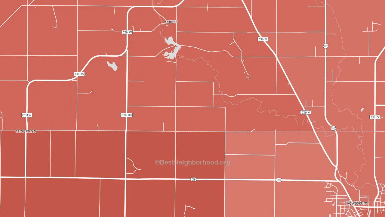 Elmore, WI block-group political-lean map