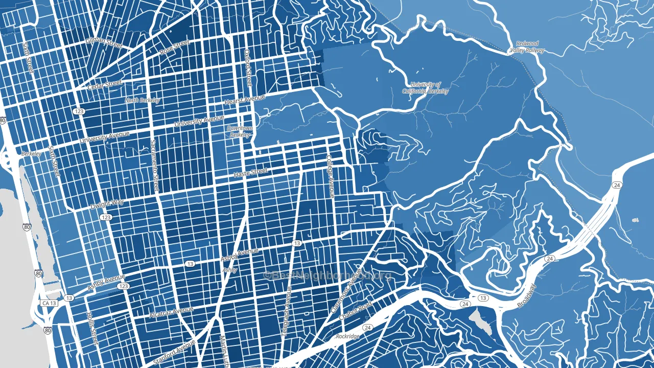 Elmwood, Berkeley, CA block-group political-lean map