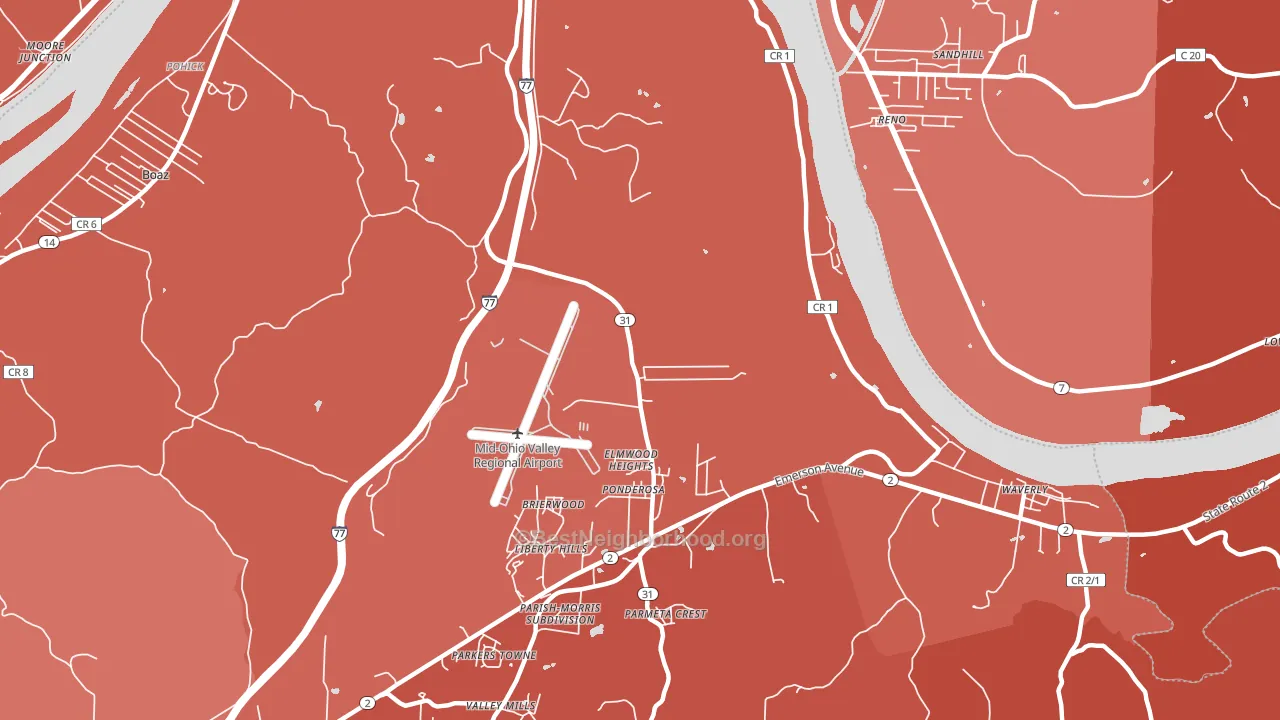 Elmwood Heights, WV block-group political-lean map