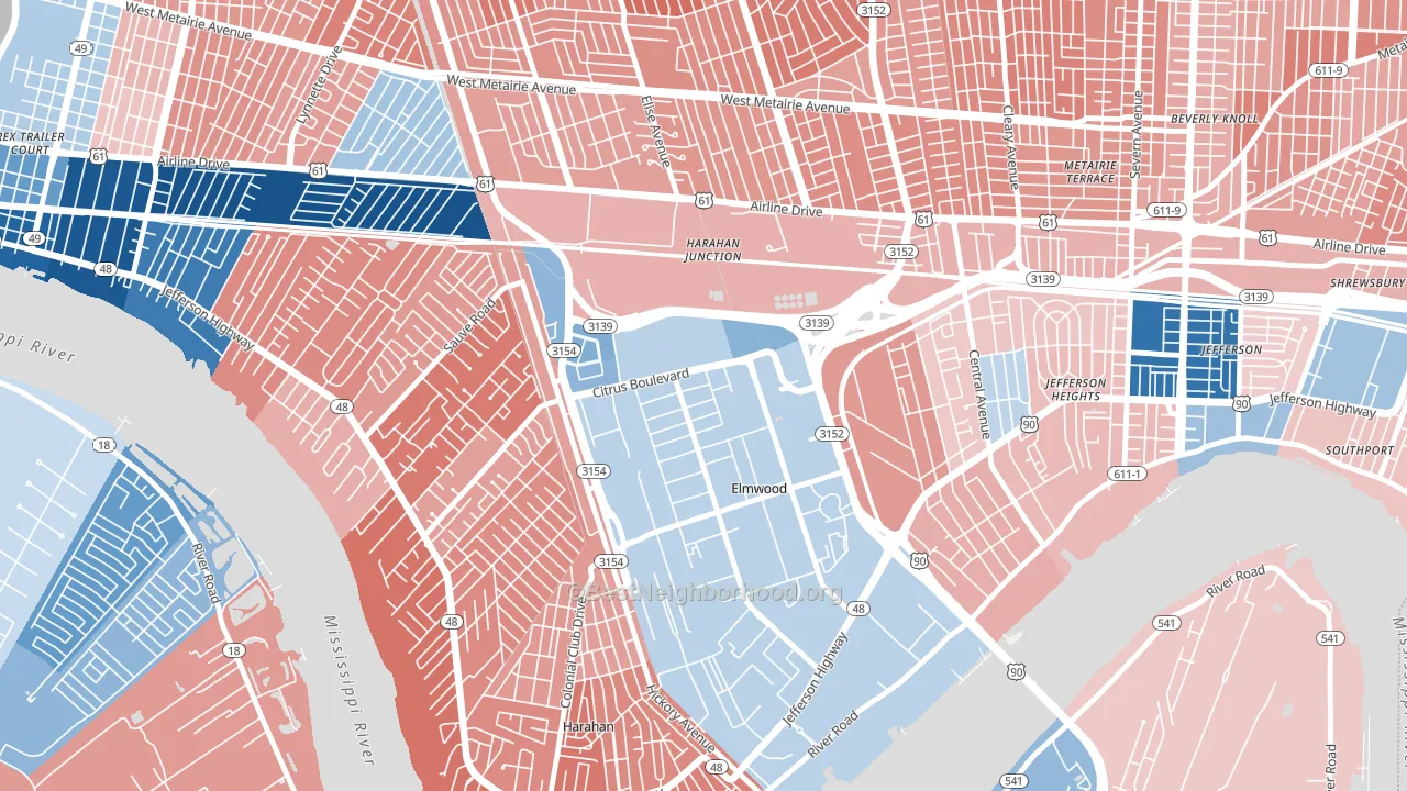 Elmwood, New Orleans, LA block-group political-lean map