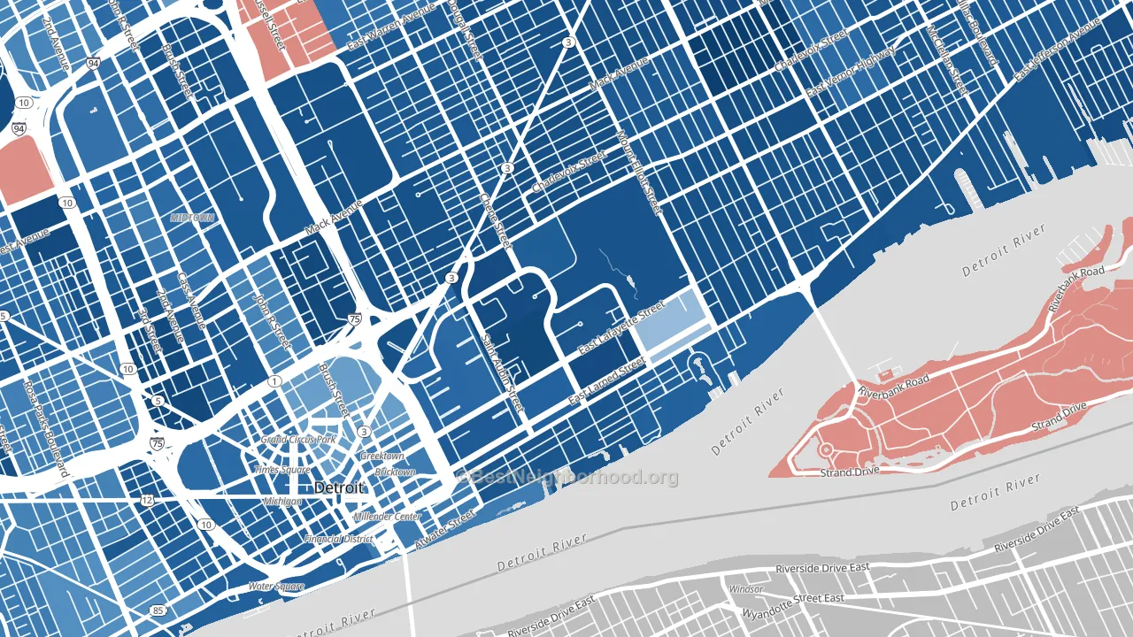 Elmwood Park, Detroit, MI block-group political-lean map