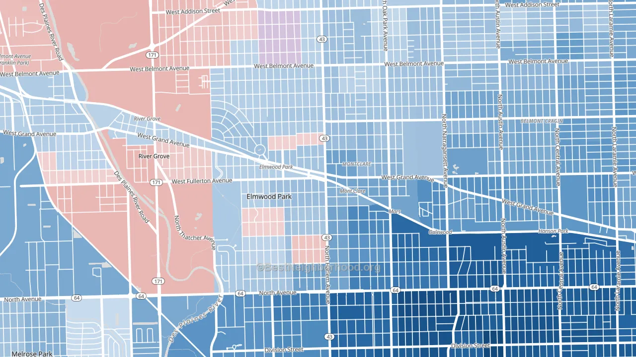 Elmwood Park, IL block-group political-lean map