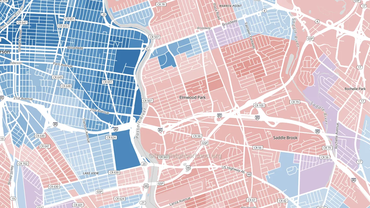 Elmwood Park, NJ block-group political-lean map