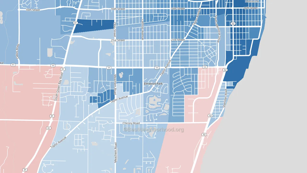 Elmwood Park, WI block-group political-lean map