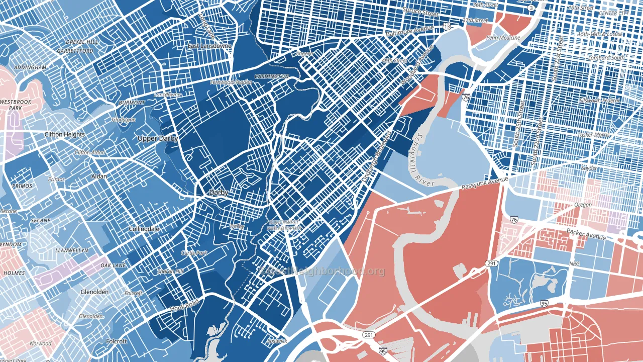 Elmwood, Philadelphia, PA block-group political-lean map