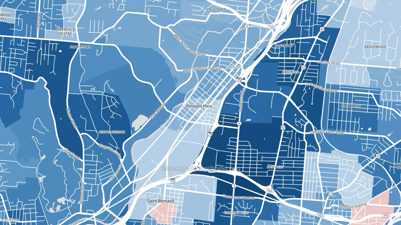 Elmwood Place, OH block-group political-lean map