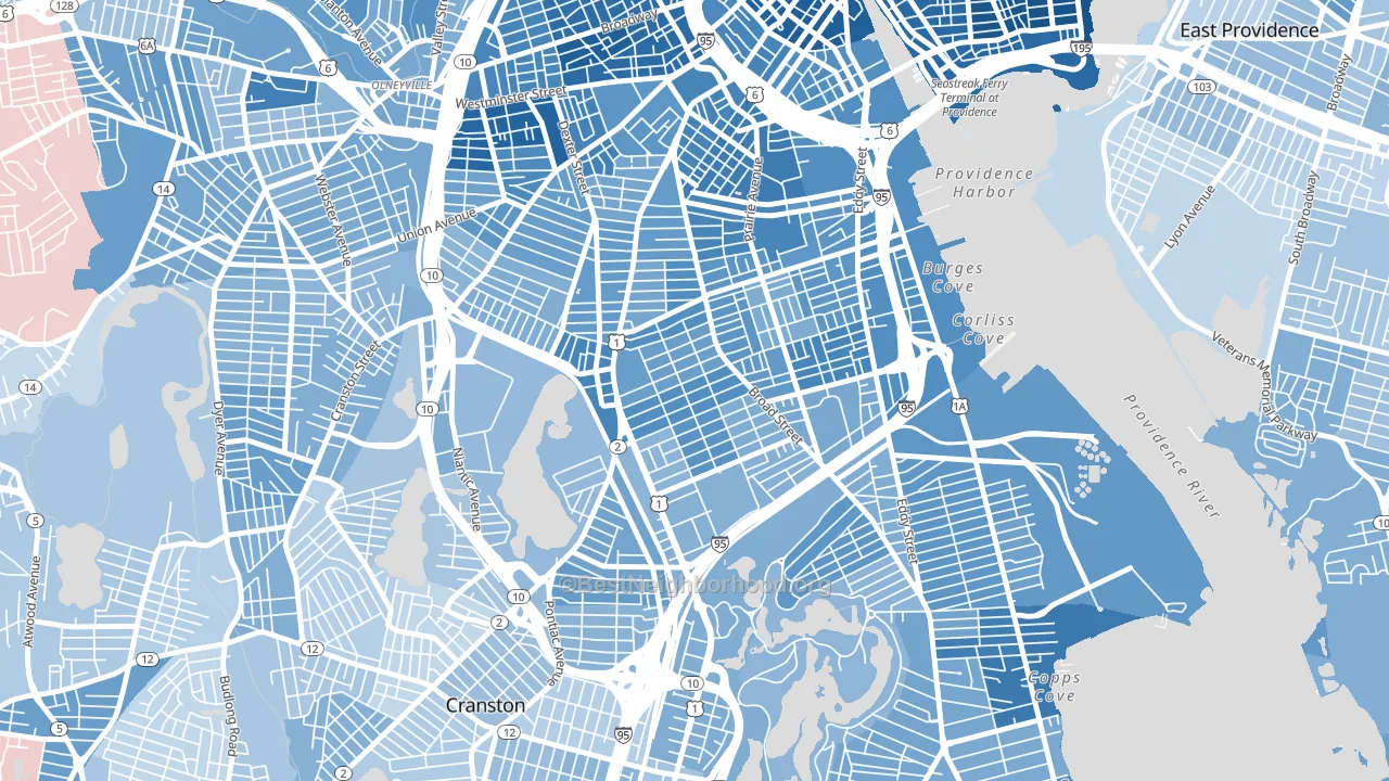 Elmwood, Providence, RI block-group political-lean map