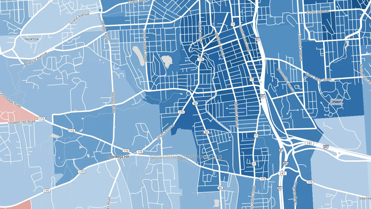 Elmwood, Syracuse, NY block-group political-lean map