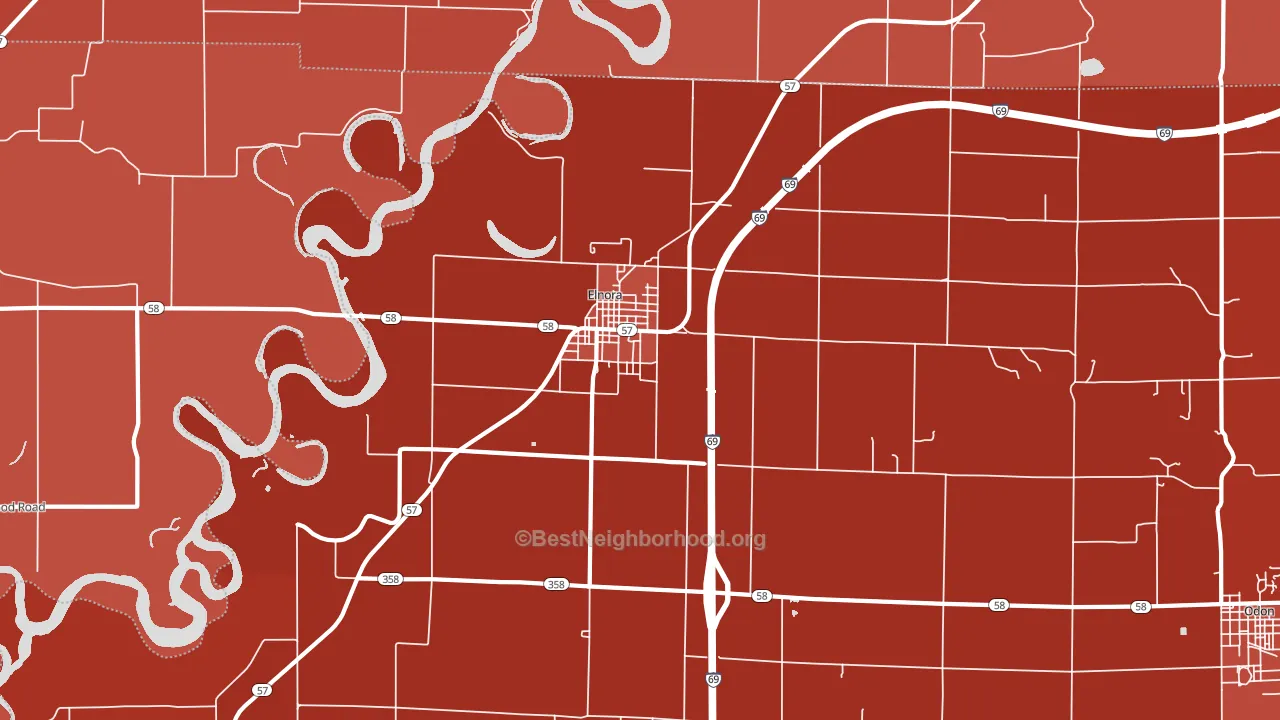 Elnora, IN block-group political-lean map