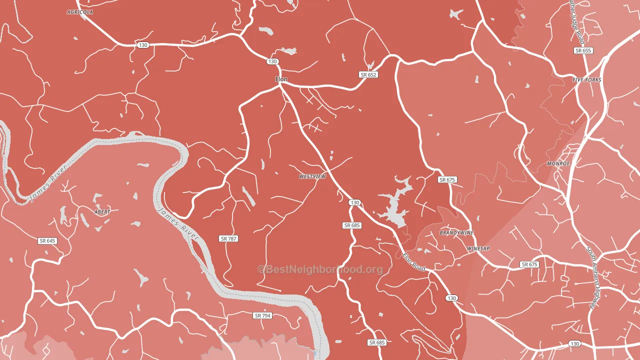 Elon, VA block-group political-lean map