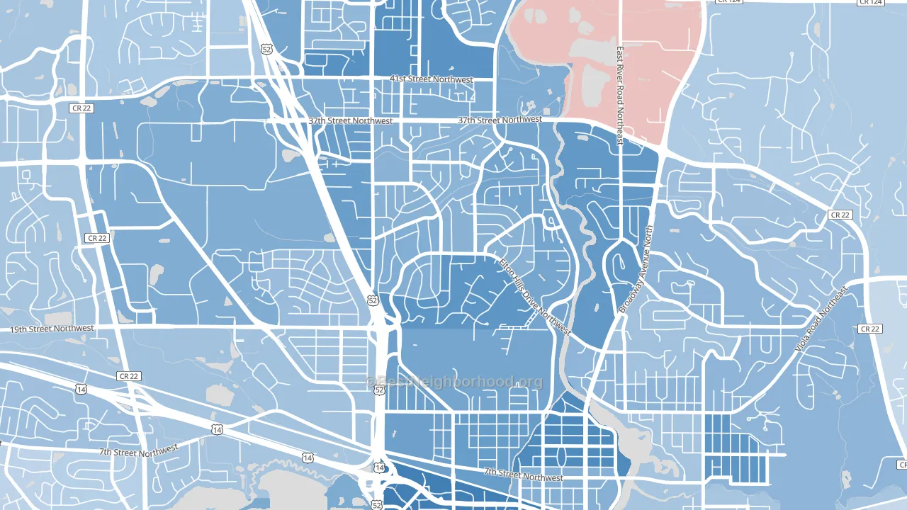 Elton Hills, Rochester, MN block-group political-lean map
