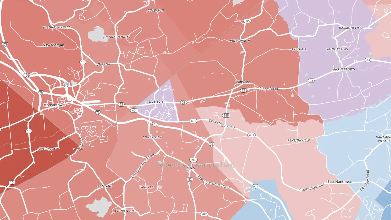 Elverson, PA block-group political-lean map