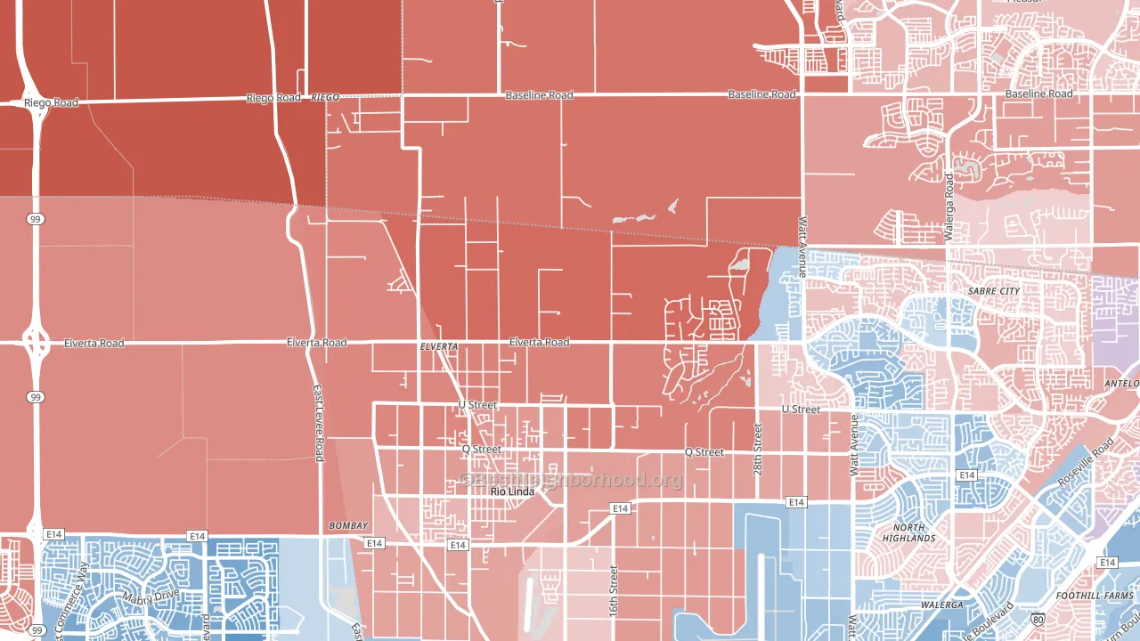 Elverta, CA block-group political-lean map