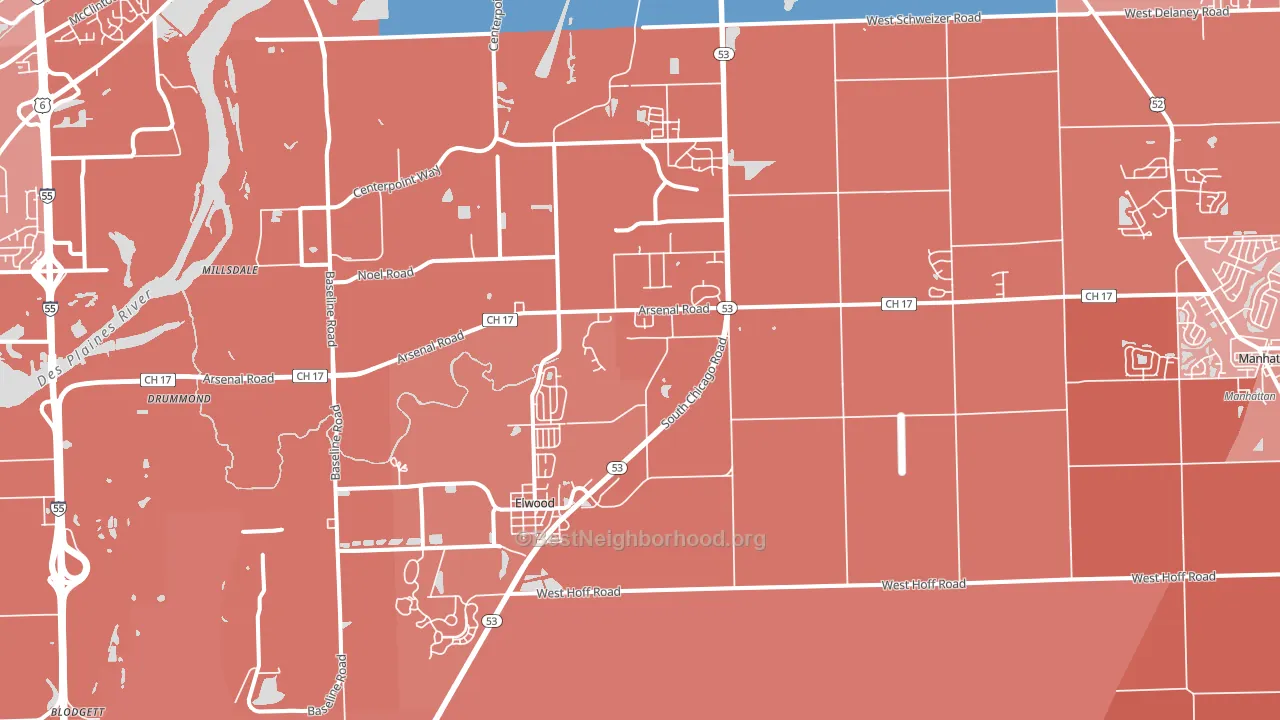 Elwood, IL block-group political-lean map