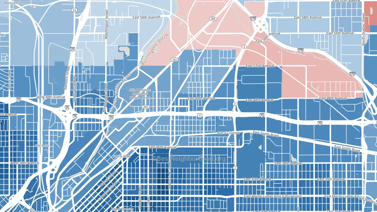 Elyria Swansea, Denver, CO block-group political-lean map