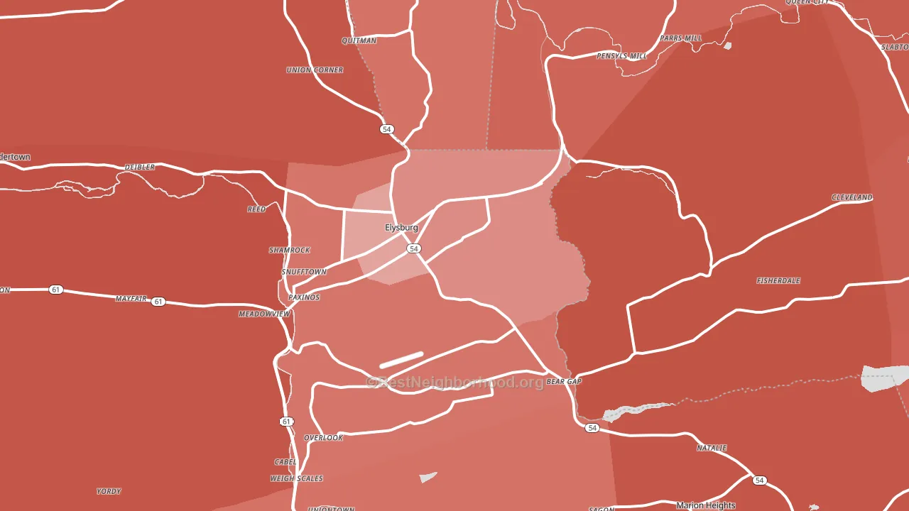 Elysburg, PA block-group political-lean map