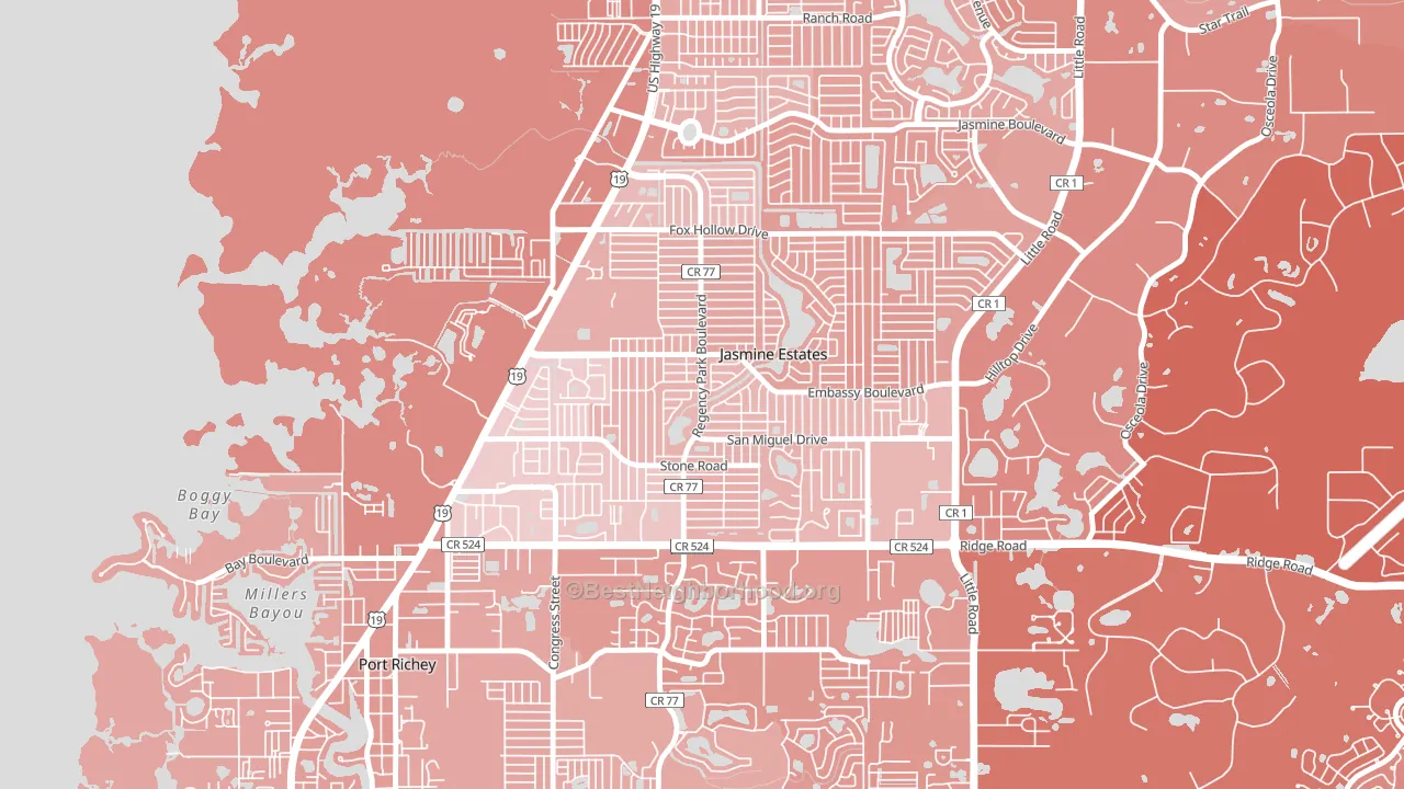 Embassy Hills, Jasmine Estates, FL block-group political-lean map