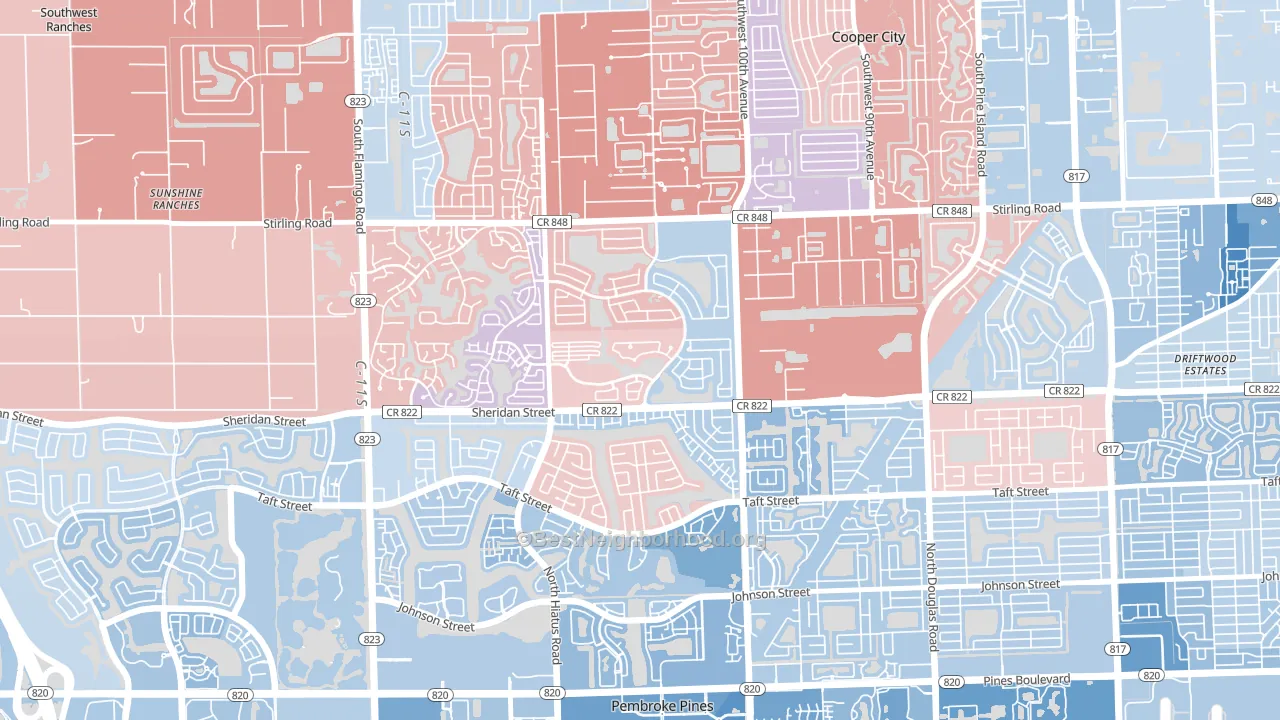 Embassy Lakes, Cooper City, FL block-group political-lean map