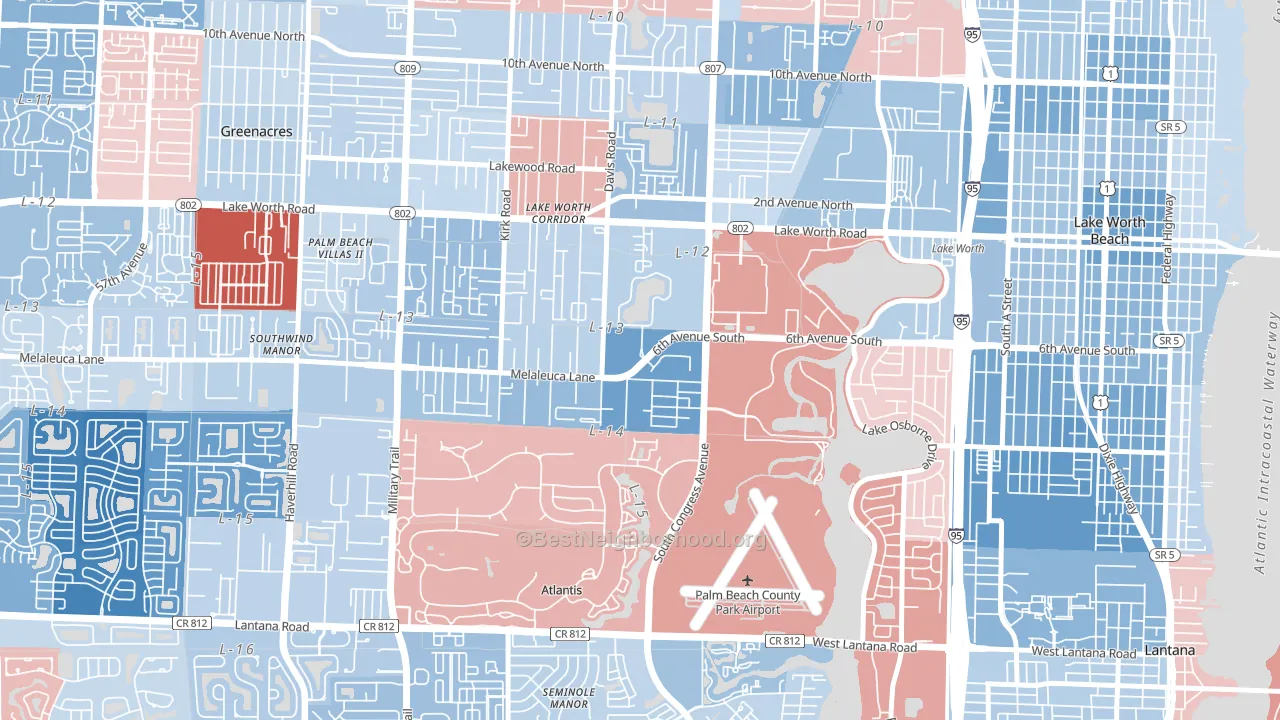Emerald Lake-Miami, Lake Worth, FL block-group political-lean map
