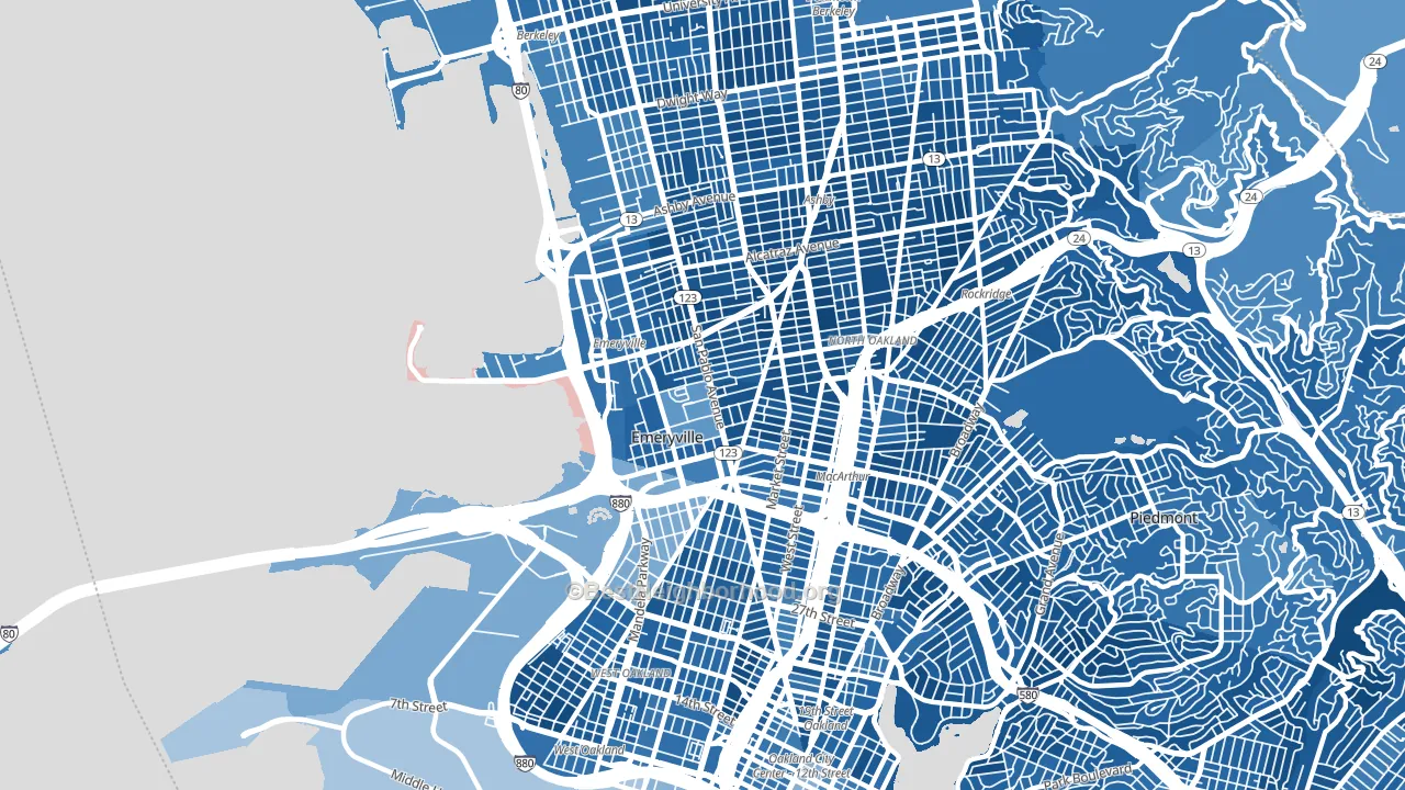 Emeryville, CA block-group political-lean map