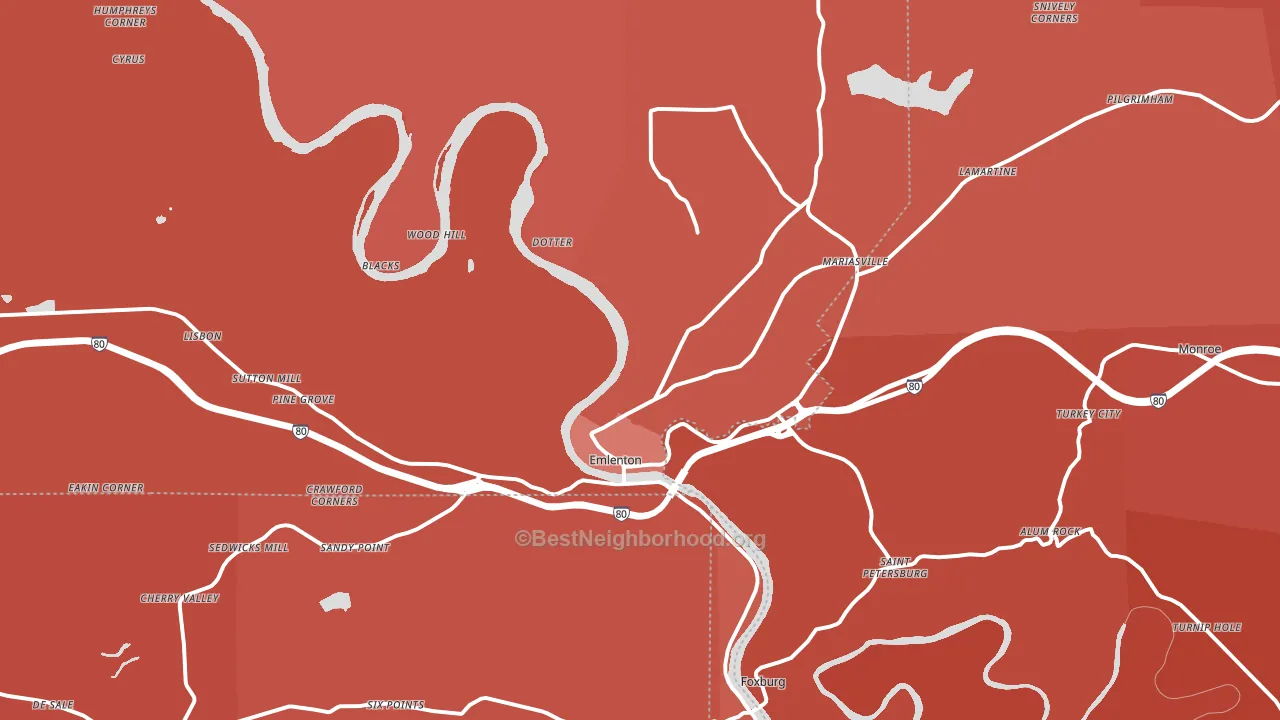 Emlenton, PA block-group political-lean map