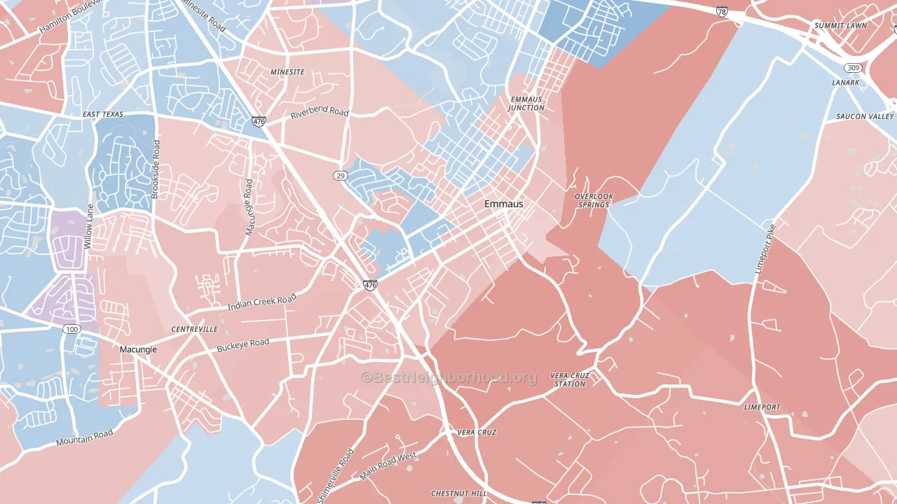 Emmaus, PA block-group political-lean map