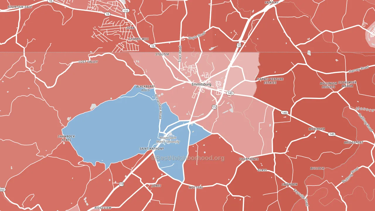 Emmitsburg, MD block-group political-lean map