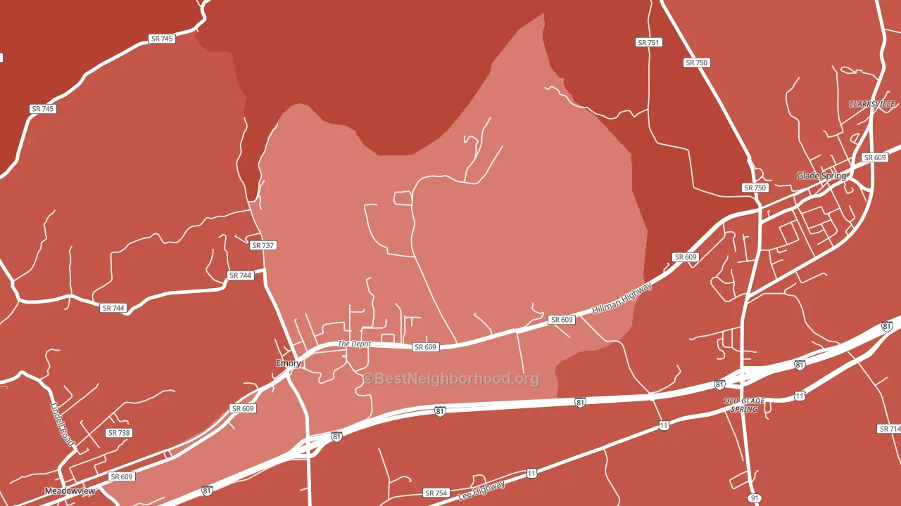 Emory, VA block-group political-lean map