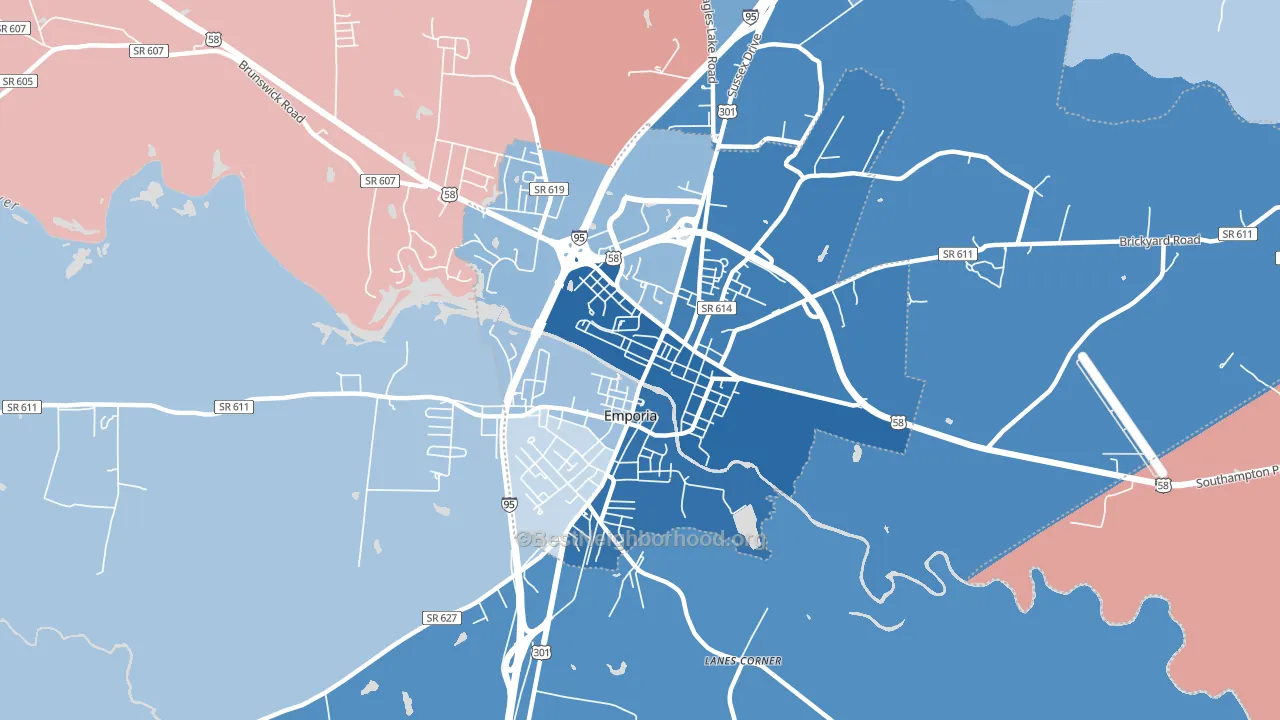 Emporia City, VA block-group political-lean map