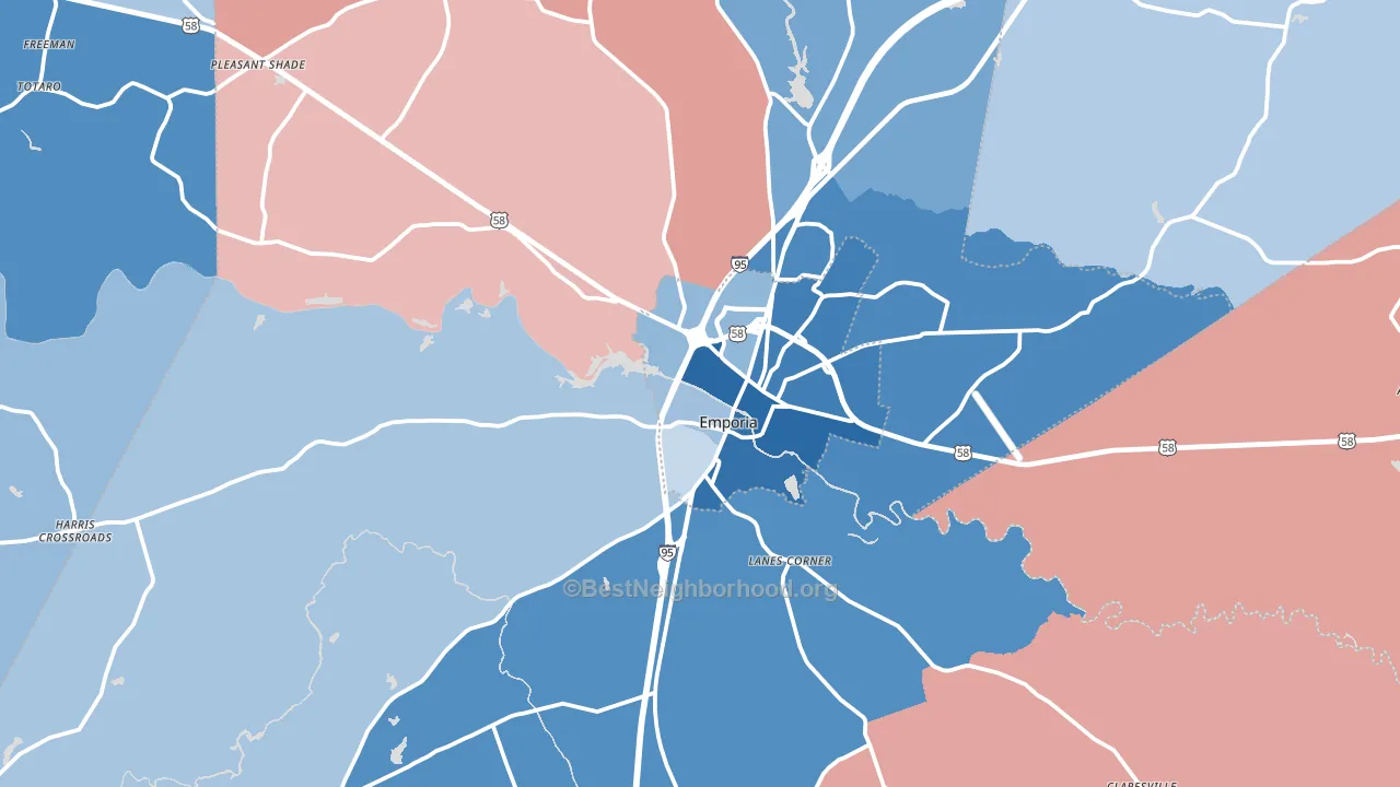 Emporia, VA block-group political-lean map