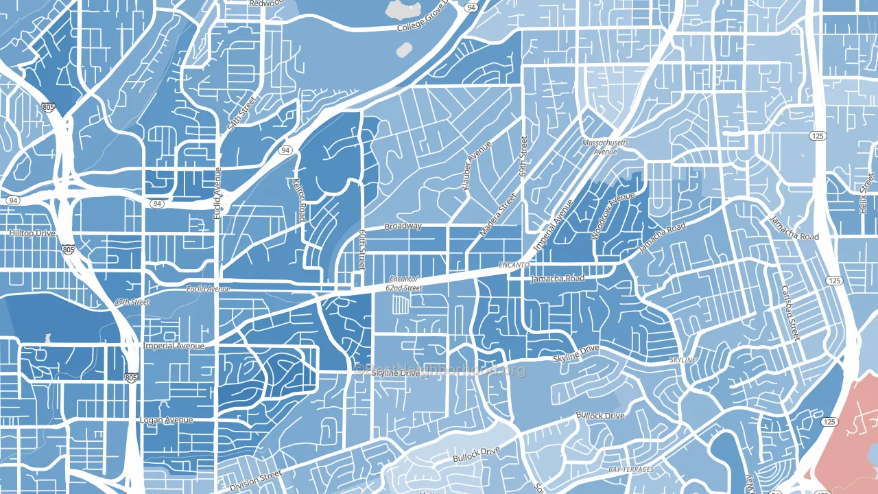 Encanto, San Diego, CA block-group political-lean map