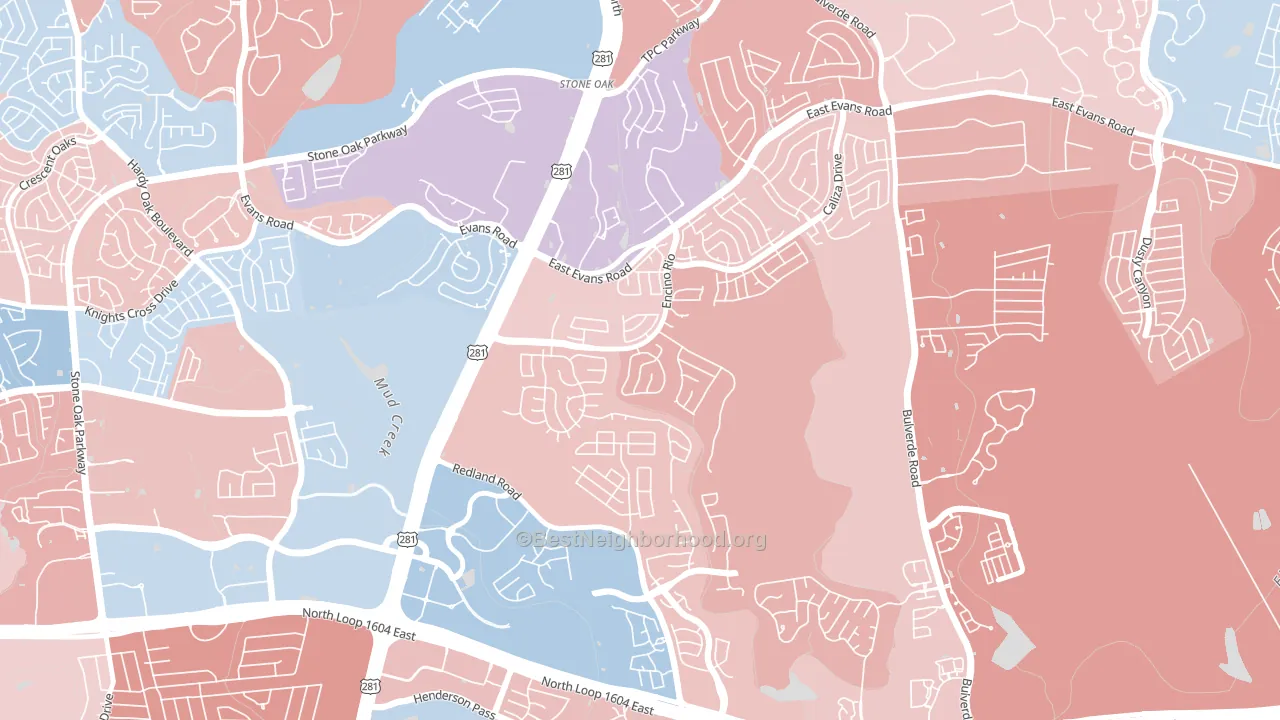 Encino Park, San Antonio, TX block-group political-lean map