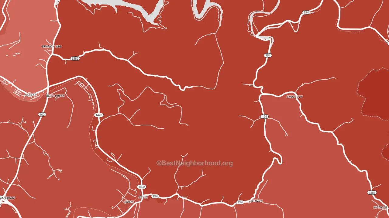 Endicott, KY block-group political-lean map