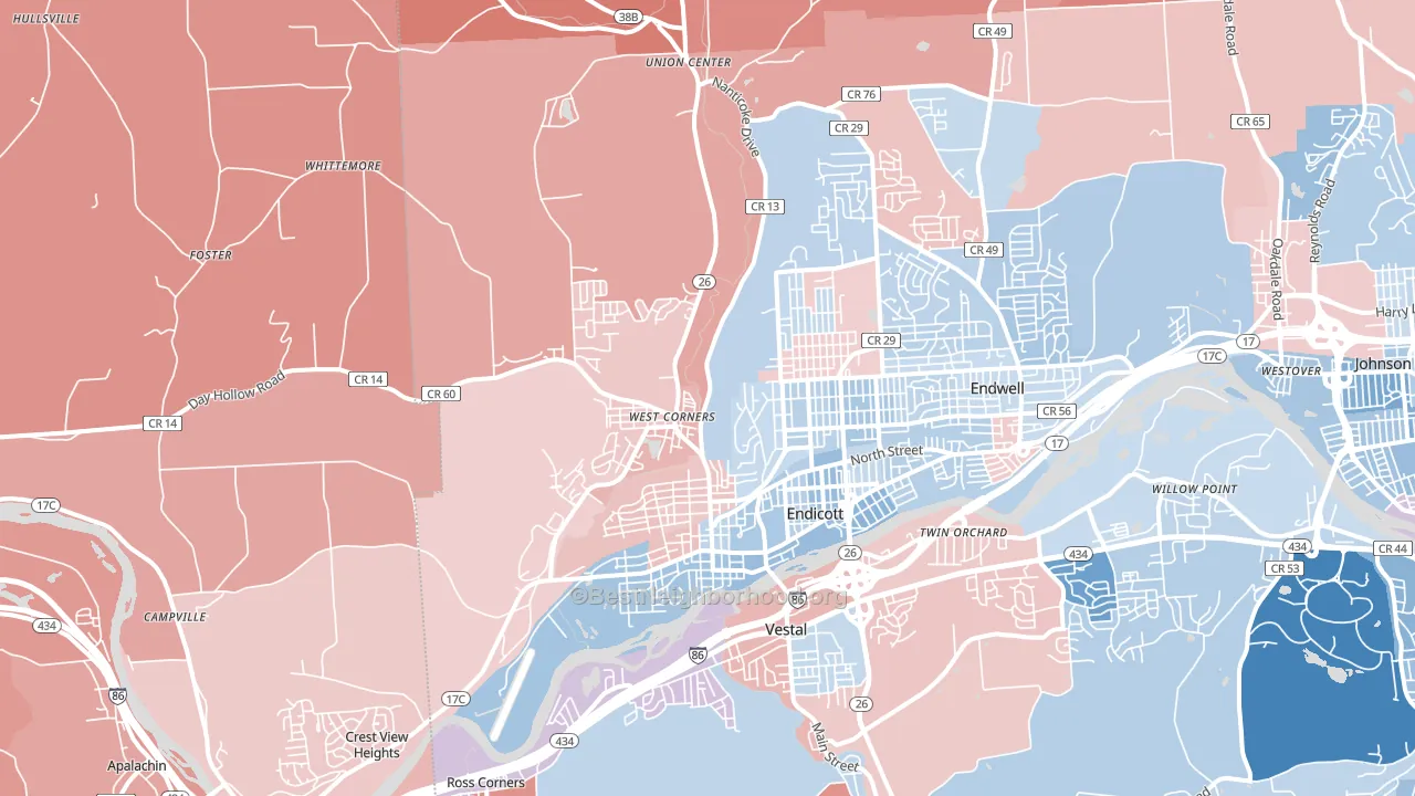 Endicott, NY block-group political-lean map