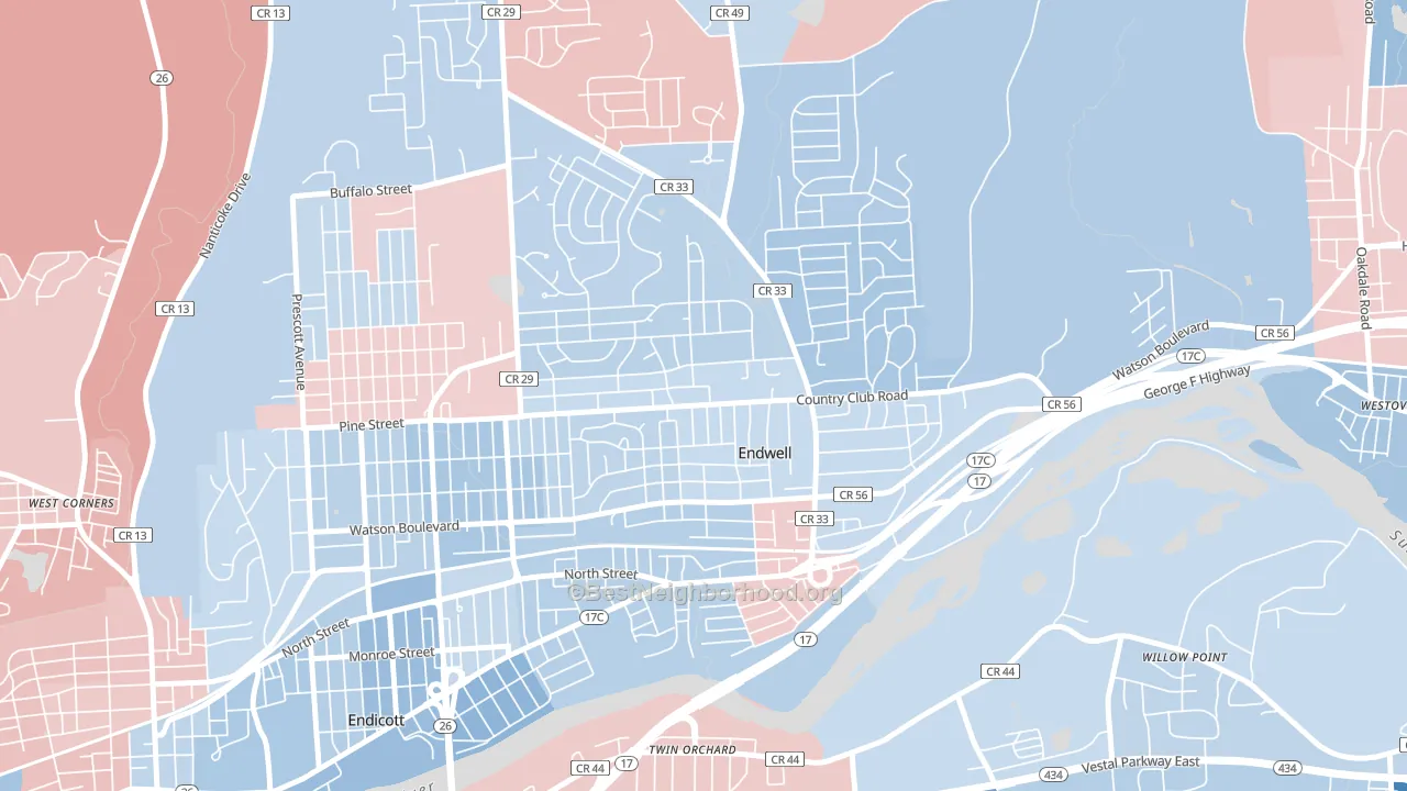 Endwell, NY block-group political-lean map