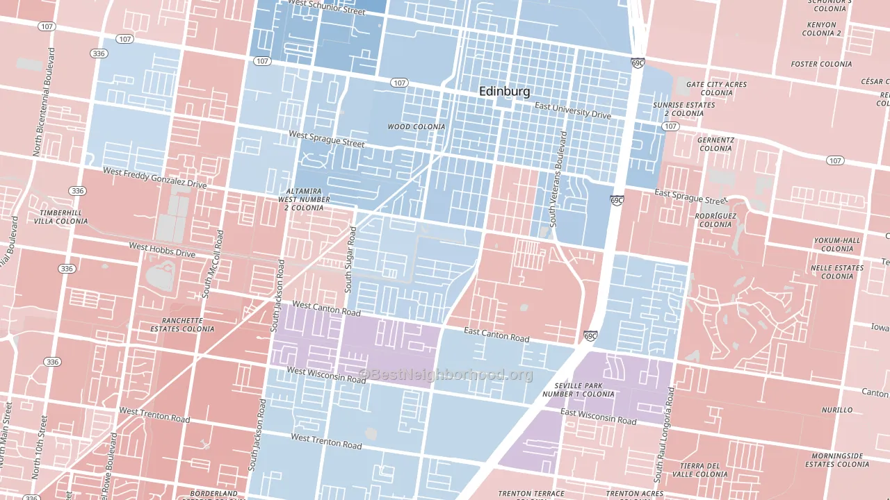 Enfield Estates, Edinburg, TX block-group political-lean map