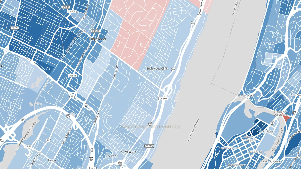 Englewood Cliffs, NJ block-group political-lean map