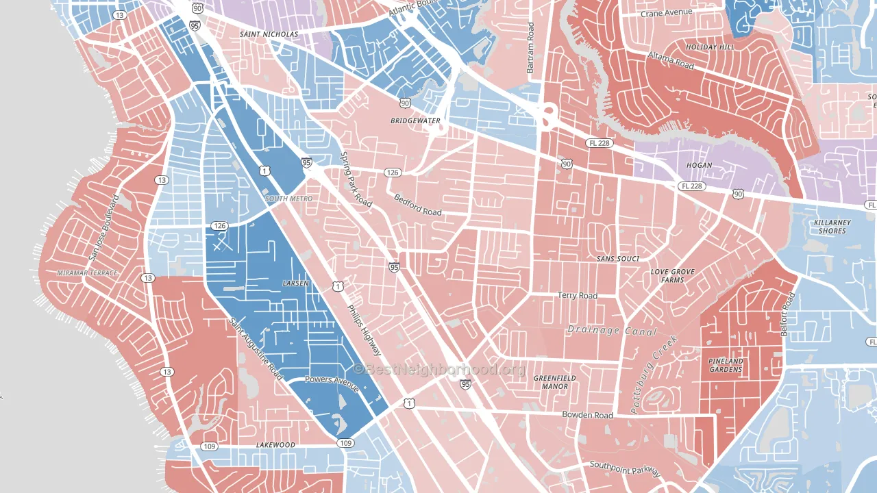 Englewood, Jacksonville, FL block-group political-lean map
