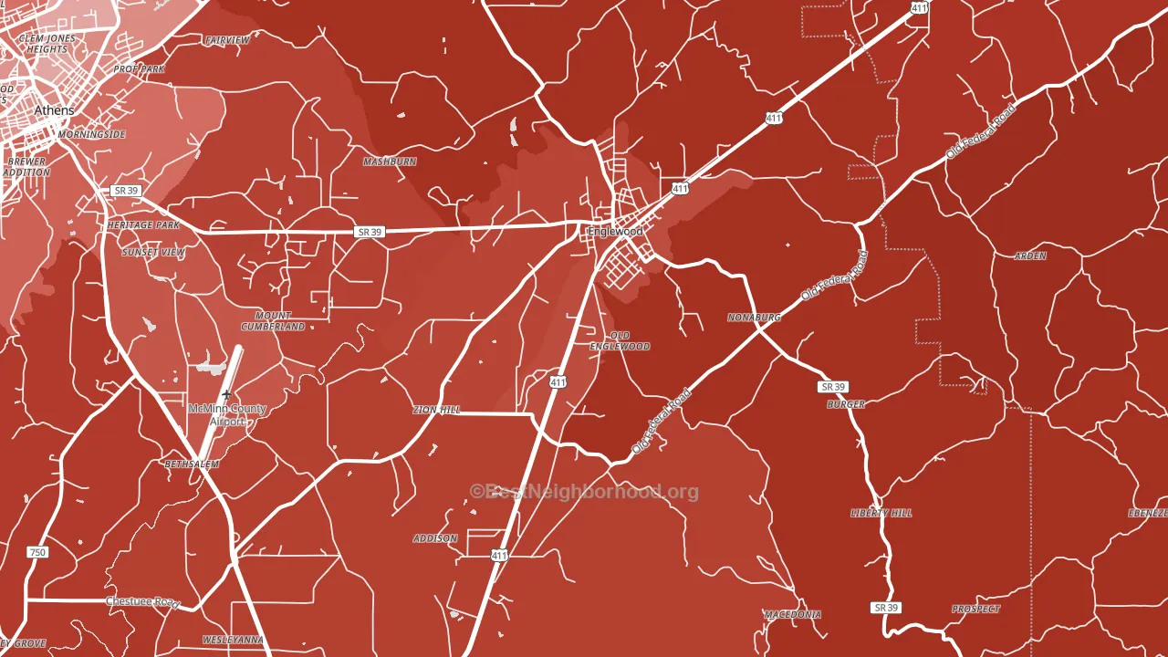 Englewood, TN block-group political-lean map