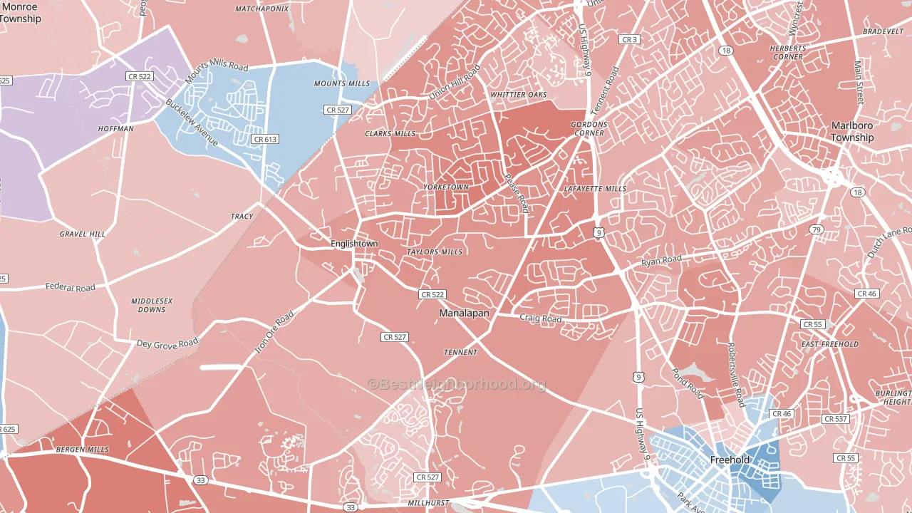 Englishtown, NJ block-group political-lean map