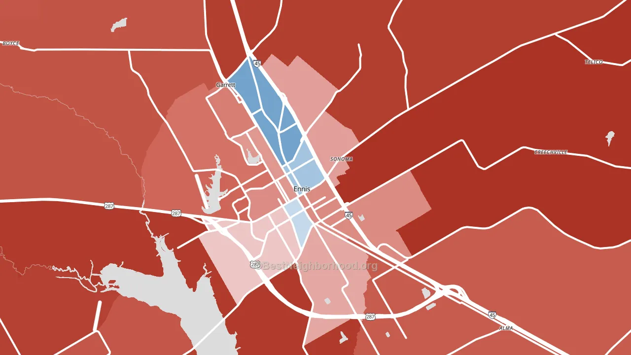 Ennis, TX block-group political-lean map